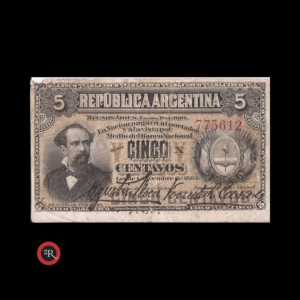 ARGENTINA (1883-1884) 5 CENTAVOS P-5 COL.08 BANCO NACIONAL (FRACCIONARIOS)