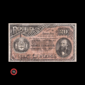 ARGENTINA (1883-1884) 20 PESOS COL.012a CAJA CONVERSION (FRACCIONARIOS)