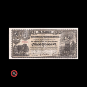 BUENOS AIRES ARGENTINA1891 5 PESOS (CERTIFICADO DE DEPOSITO) BAU#214a