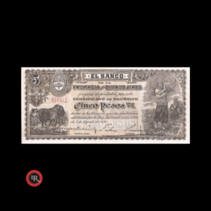 BUENOS AIRES ARGENTINA 5 PESOS 1891 CERTIFICADO DE DEPOSITO BAU#214a