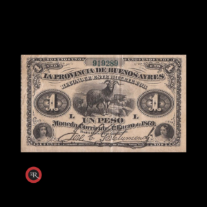 ARGENTINA (BS.AS) 1869 1 PESO BAU#120b