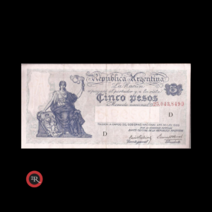 ARGENTINA 5 PESOS 1937 (PROGRESO) BOT#1846 COL#420c