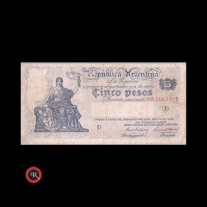 ARGENTINA 5 PESOS 1935 BOT#1844 COL#420a