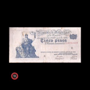 ARGENTINA 5 PESOS 1947 (PROGRESO) BOT#1856 COL#423c