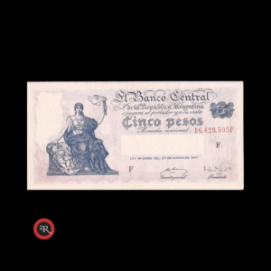 ARGENTINA 5 PESOS 1950 (PROGRESO) BOT#1860 COL#425b