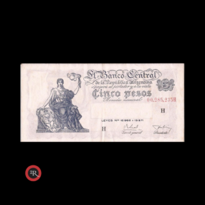 ARGENTINA 5 PESOS 1956 (PROGRESO) BOT#1870 COL# 429b