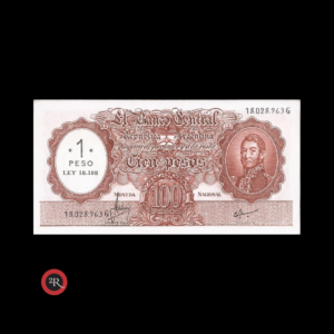 ARGENTINA 100 PESOS MONEDA NACIONAL RESELLADO A 1 PESO LEY 18188 1969 BOT#2201 COL#551a