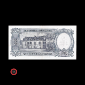 ARGENTINA 500 PESOS MONEDA NACIONAL RESELLADO A 5 PESOS LEY 18188 1969 BOT# 2205 COL# 552a