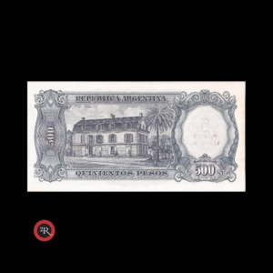 ARGENTINA 500 PESOS MONEDA NACIONAL RESELLADO A 5 PESOS LEY 18188 1969 BOT#2207 COL# 553a