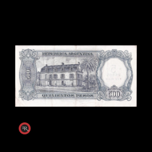 ARGENTINA 500 PESOS MONEDA NACIONAL RESELLADO A 5 PESOS LEY 18188 1969 BOT#2207 COL#553a