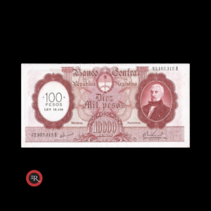 ARGENTINA 10000 PESOS MONEDA NACIONAL RESELLADO A 100 PESOS LEY 18188  1969 BOT#2220 COL#556a