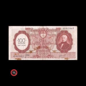 ARGENTINA 10000 PESOS MONEDA NACIONAL RESELLADO A 100 PESOS LEY 18188 1970 BOT#2222 COL# 557a