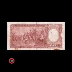 ARGENTINA 10000 PESOS MONEDA NACIONAL RESELLADO A 100 PESOS LEY 18188 1970 BOT#2222 COL# 557a